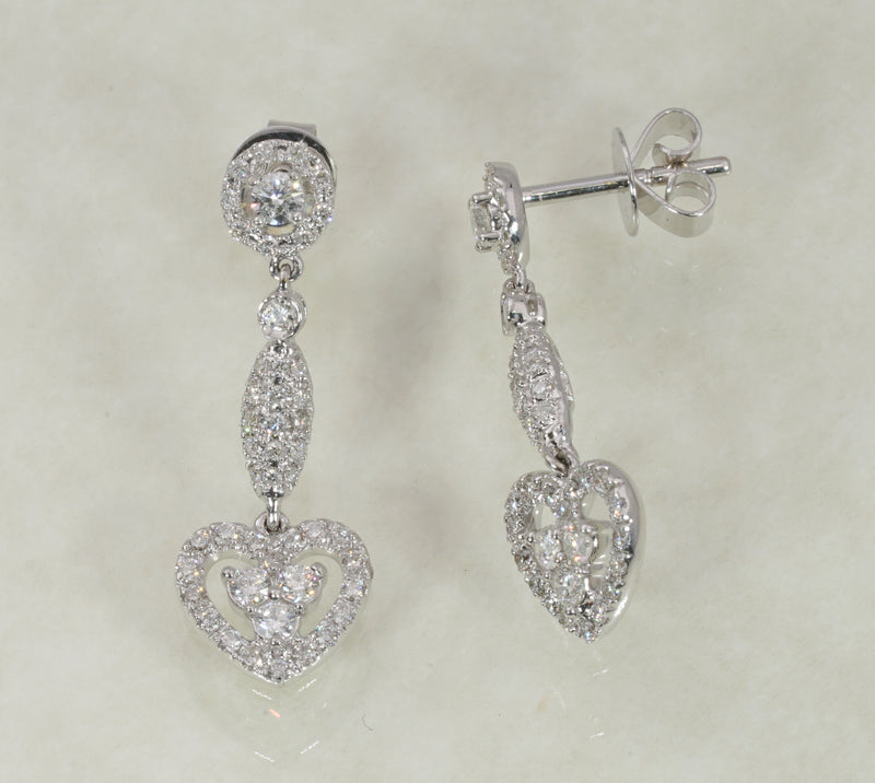 DIAMOND DANGLING HEART EARRINGS 0.92 CARATS IN 18K WHITE GOLD ( LES-678)