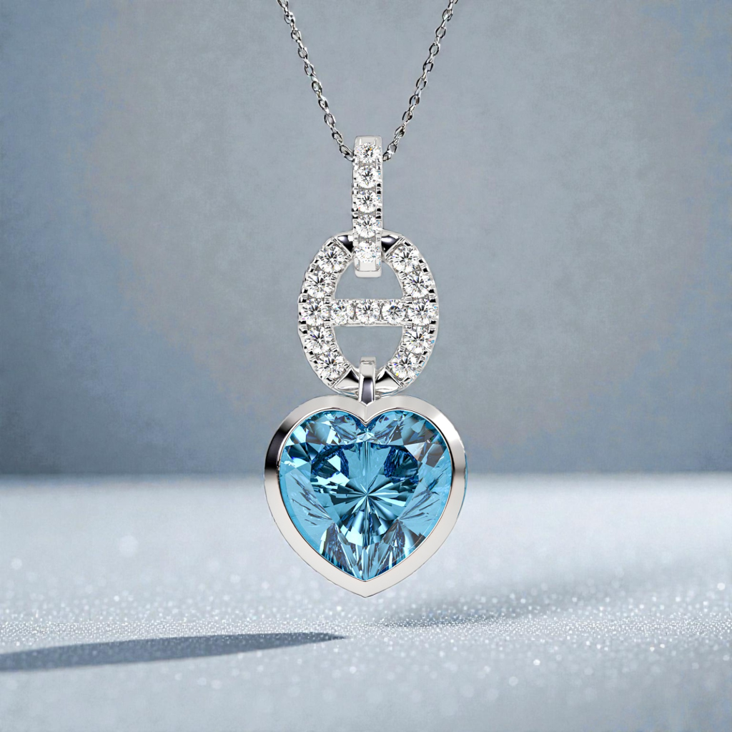 Diamond Topaz Heart Pendant