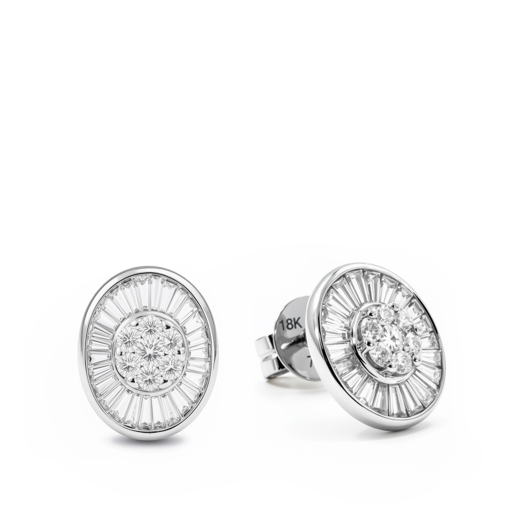 Baguette Halo Diamond Stud Earrings