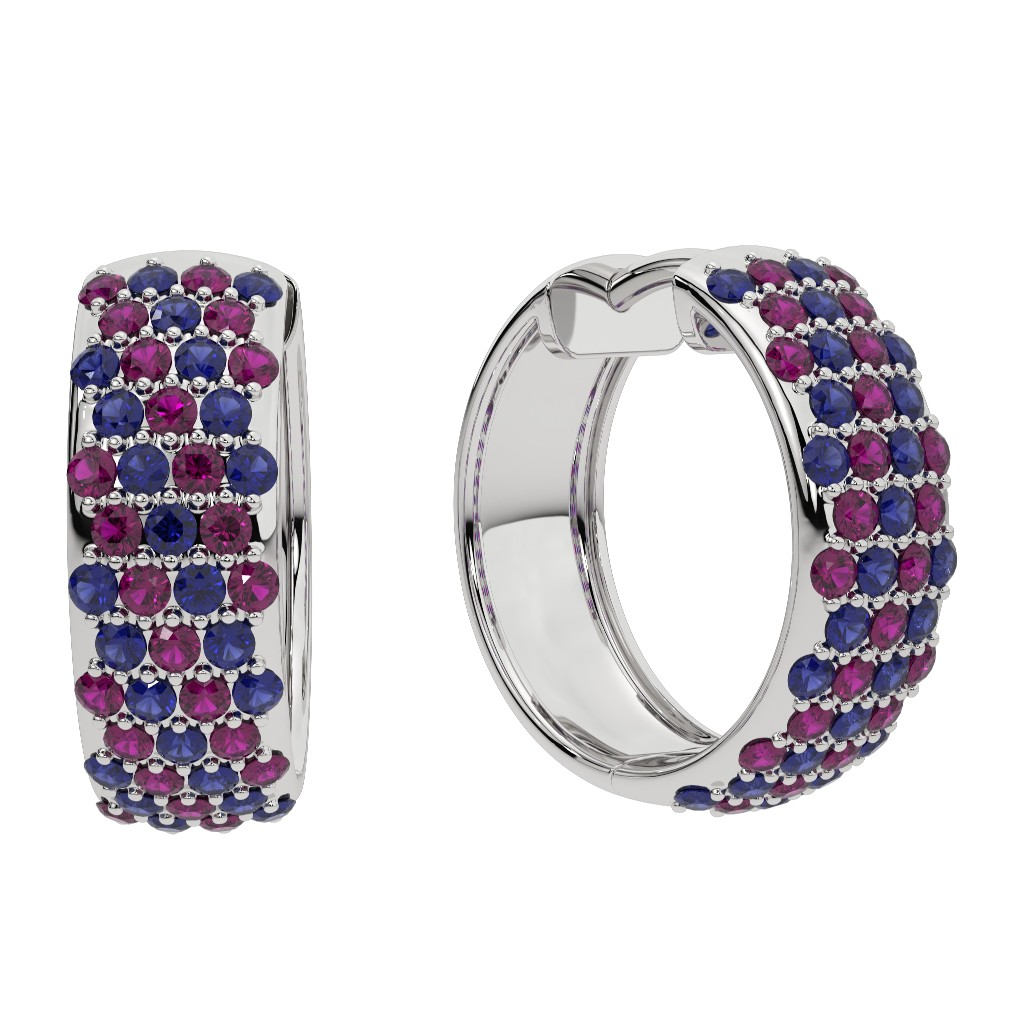 Sapphire and ruby hoop earrings