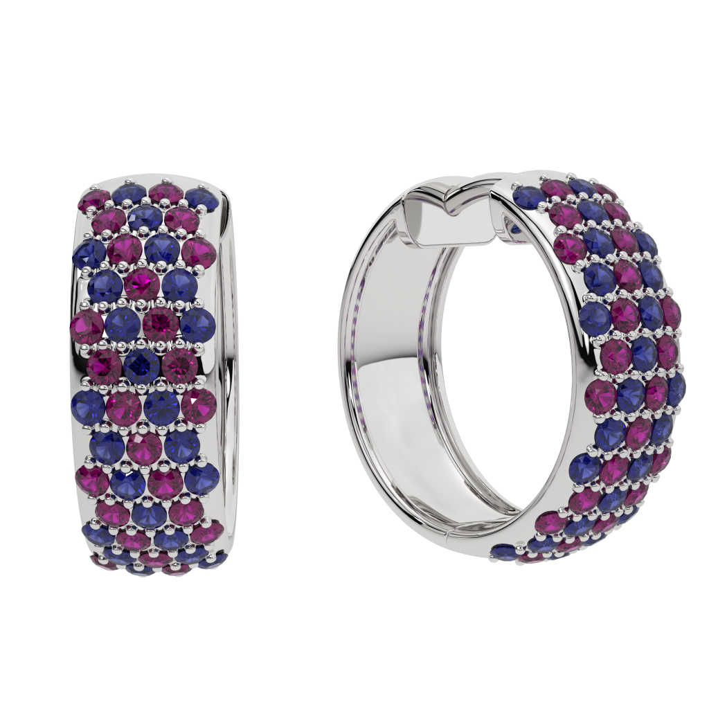 Sapphire and ruby hoop earrings