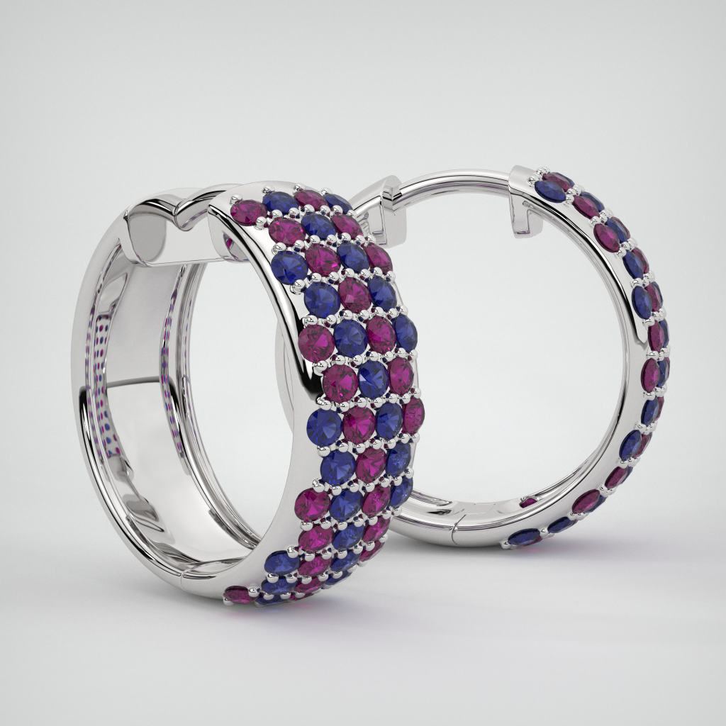 Sapphire and ruby hoop earrings