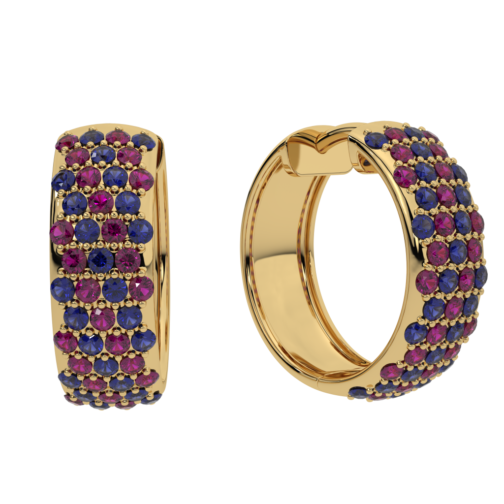Sapphire and ruby hoop earrings
