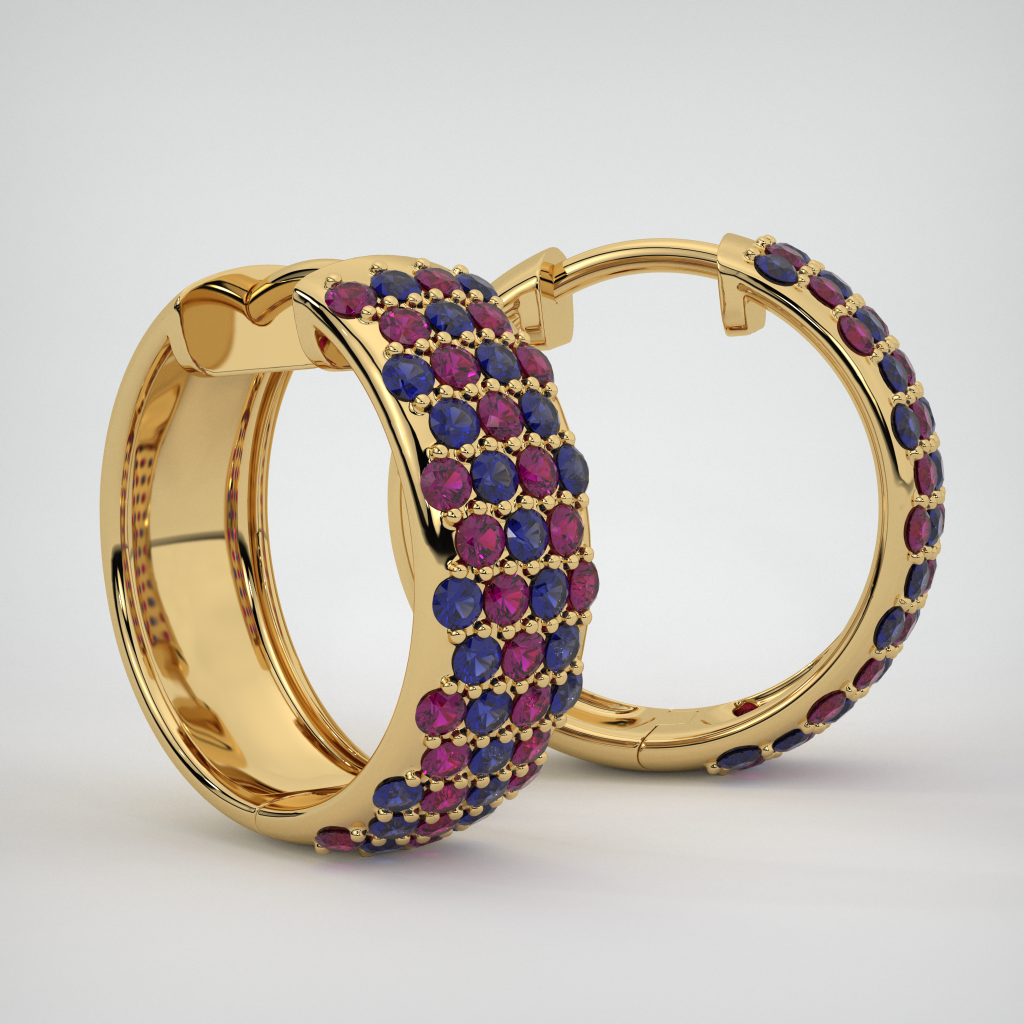 Sapphire and ruby hoop earrings