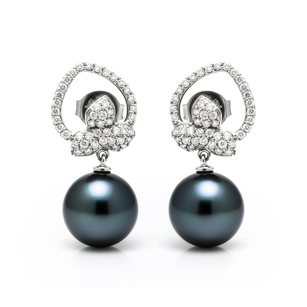 Tahitian Pearl Floral Dangle Studs
